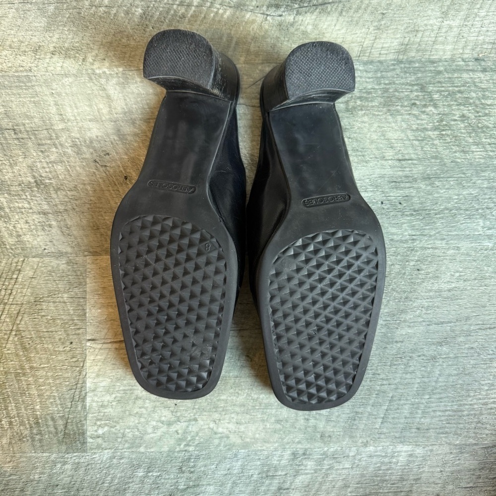 Vtg Clog Mules Womens 8 Black Leather Slip-On Heeled Sq Toe Block Heel Shoe - Picture 9 of 11